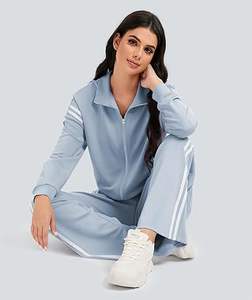 Conjunto Deportivo de 2 Piezas para Mujer Casly Lamiit, Sudadera con Cierre y Pantalones Anchos a Rayas en Contraste, Traje Deportivo para Viaje - Product Image 6