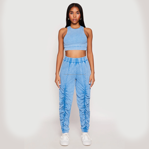 Ensemble deux pièces en velours côtelé lavé personnalisé pour femme, haut court brodé vintage uni, décontracté, écologique, très vendu pour l'hiver - Product Image 1