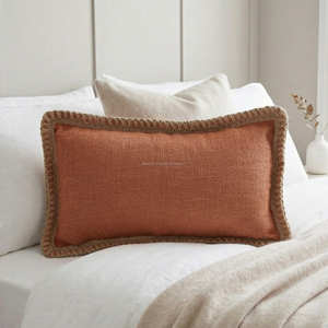 Decorative <b>Bed</b> Pillow <b>Cover</b> with Contrast Piping Boho Textured Lumbar Cushion Modern Home Styling - Product Image 1