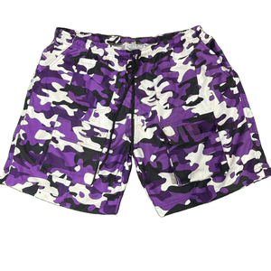 Men's Purple Camouflage Print Quick Dry Board <b>Shorts</b> With Pockets Drawstring Waist Casual Style - Product Image 1