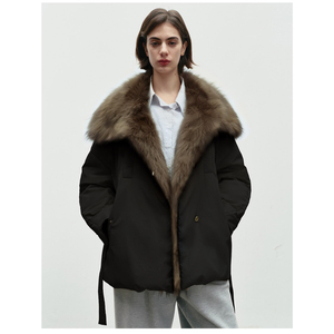 Manteau d'extérieur chaud pour femme, collection Automne-Hiver 2026, court, en duvet de canard blanc 90%, avec fourrure de renard unie, épaisse et respirante, à pompons en fourrure et fermeture éclair - Product Image 5