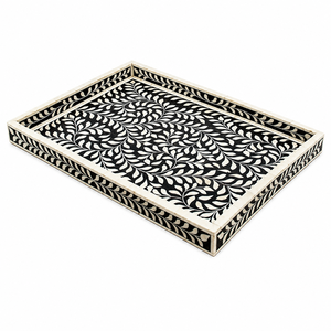 ถาดไม้สี่เหลี่ยมลายเถาวัลย์ฝังมุกดำคลาสสิก ถาดเสิร์ฟกาแฟ ถาดไม้ตกแต่ง - Product Image 1