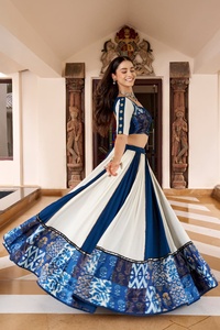 Lehenga de rayón de diseñador adornado con diseño estampado, detalles de espejo y encaje Gotta Patti, colección especial Navratri. - Product Image 5