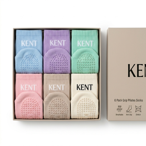 Private Label Youth Pilates <b>Socks</b> 6 Pack Bundle 100% Cotton Silicone Grip Non Slip with Premium Custom <b>Box</b> Packaging OEM ODM - Product Image 2