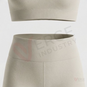 <b>Women</b> <b>Seamless</b> Yoga Set 2 Piece Beige Racerback Sports Bra High Waist Full Length <b>Leggings</b> - Product Image 5