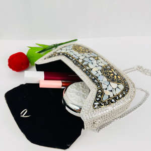 Antique Style Modern Gold-Plated Polished Luxury Mother Pearl Sling Clutch Evening Purse Metal <b>Handbag</b> <b>Bridal</b> Wedding Parties - Product Image 2