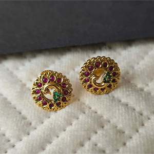 14k Solid Gold Vintage Emerald Cut Zircon Stud Earrings - Product Image 1