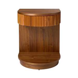 Modern Solid Wood Nightstand with Fluted Drawer Minimalist Bedroom Side <b>Table</b> <b>Walnut</b> Finish - Product Image 1