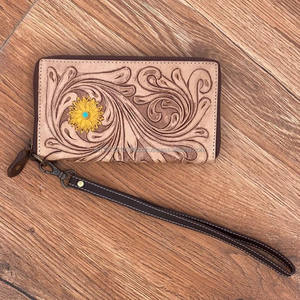 Cartera tallada a mano de cuero genuino para mujer, funda de teléfono de embrague, soporte de efectivo multiusos a la moda - Product Image 2