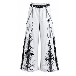 <b>Men's</b> Vintage Gothic Wide Leg Cargo Pants Customized Colors <b>Cross</b> Print <b>Chains</b> Elastic Waist Breathable Lightweight Worsted - Product Image 2
