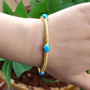 luxury blue turquoise and citrine quartz stone <b>bracelet</b> handmade gold plated brass twisted texture statement jewelry for gifts - Product Image 4