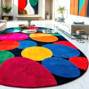 Hand <b>Tufted</b> Multicolor Circle Pattern Wool <b>Rug</b>, Modern Round Geometric Area Carpet for Living Room Bedroom Home Decor Supplier - Product Image 3