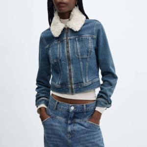 Unisex Cropped Motorcycle <b>Denim</b> <b>Jacket</b> Knitted Breathable Cotton Lining Customized Color Long Sleeve 2 Front Pockets Winter - Product Image 4