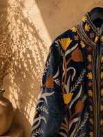 Manteau d'hiver en velours luxueux à motifs botaniques, broderie florale complexe inspirée de l'art traditionnel ouzbek, veste pour femme