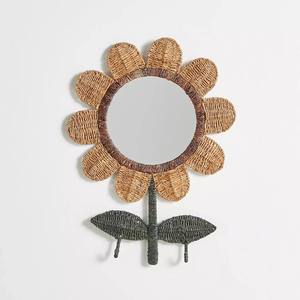 Espejo de pared tejido a mano con diseño de girasol, decorado con hierba marina, ecológico, natural, para decoración de habitación infantil. - Product Image 2