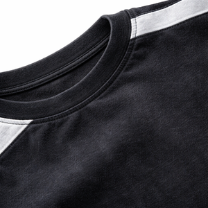 Men Oversized <b>Black</b> Short Sleeve O-Neck <b>T</b>-<b>Shirt</b> With White Contrast Trim Casual Knitted 100% Cotton Solid Color Design - Product Image 5