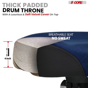 5 Core <b>Drum</b> Throne w Backrest 4" Padded Stool Airlift 25" Adjustable Drummer Stool 441Lb Capacity - Product Image 2