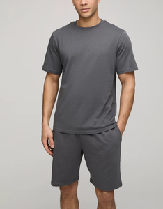 Top Trending Men Summer Casual Two-Piece <b>Set</b> Gray T-Shirt Shorts Crew Neck Letter Print 100% Cotton Breathable & <b>Knitted</b> Fabric - Product Image 6