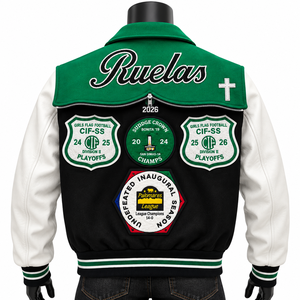Veste de cheerleader XLISE pour homme, col rond, chauffante, avec manches en laine, patchs en chenille, logo sur le devant, qualité supérieure, automne - Product Image 2