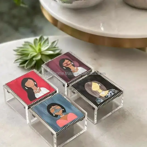 Cadeau de Ramadan au design unique et moderne Boîte de rangement pour desserts en résine pour décor à la maison Bocaux en bois acrylique avec couvercle en incrustation de nacre Plateaux de service - Product Image 2