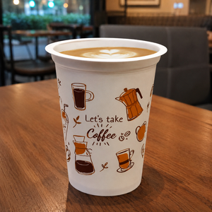 Let's Take Coffee Doodle Printed 200ml PP <b>Plastic</b> <b>Cup</b> Round Single Wall Beverage <b>Cup</b> - Product Image 1