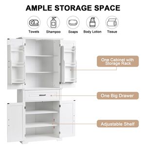 Mobiletto da Bagno con Ripiani Regolabili, Ante e Cassetto, Molteplici Spazi di Archiviazione, Accessorio per Arredamento - Product Image 5