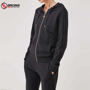 Conjunto Deportivo Informal Personalizado Negro para Mujer, Ropa Deportiva, 100% Algodón, Tejido Transpirable Ecológico, Sudadera con Cremallera - Product Image 3