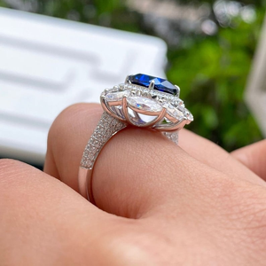 Radiant <b>Blue</b> <b>Cushion</b> Cut Halo Diamond Ring Sterling Silver Bridal Wedding Jewelry Party Wear Elegant Gift for Her - Product Image 2