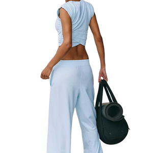 Conjunto Deportivo para Mujer, Top Corto sin Mangas con Cuello Redondo, Transpirable, de Algodón Tejido, Color Sólido, Pantalones Harem Holgados - Product Image 2