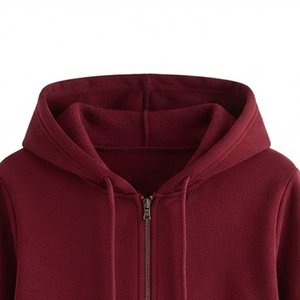 Sudadera con capucha y cremallera para mujer, con logo personalizado, color liso, manga larga, tejida, transpirable, para otoño, de longitud corta, al por mayor - Product Image 5