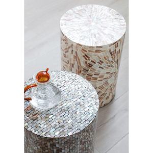 Luxury Mosaic Cylinder Side Table <b>Stools</b> Mother of Pearl Elegant Handcrafted Shell Inlay <b>Wooden</b> Furniture Interior - Product Image 2