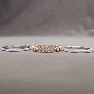 Pink Round Cut Moissanite Full Eternity Three Band <b>Ring</b> Set 925 Silver Fine <b>Proposal</b> Gift For Engagement Wedding Charms - Product Image 5