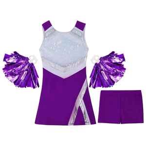 Conjunto de Uniforme de Animadoras para Niñas, Top Morado Brillante con Pompones y Pantalones Cortos, Ropa de Práctica Infantil - Product Image 1