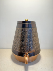 Premium Antique Dark <b>Copper</b> Water Dispenser Tank 8L Etched Floral Damask Ayurvedic Matka Leakproof Metal Water Camper with Tap - Product Image 3