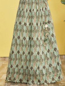 Green Floral Embroidered Chiffon Lehenga Set Sleeveless Crop <b>Top</b> Natural Waist A-Line Pleated Skirt Net Dupatta Banquet <b>Wedding</b> - Product Image 4