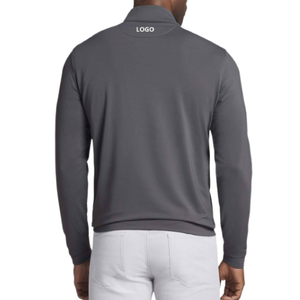 Chemise à manches longues en tricot gris pour homme, col zippé, unie, décontractée, respirante, pour le golf - Product Image 3