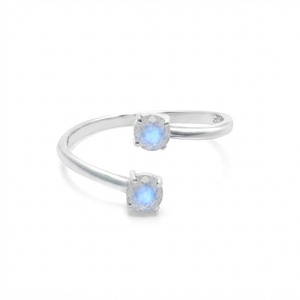 Rhaya Jewels Luxury Elegant Rhodium Plated 925 Sterling <b>Silver</b> Dual Moonstone Prong Setting Dainty <b>Band</b> Trendy Adjustable <b>Ring</b> - Product Image 1