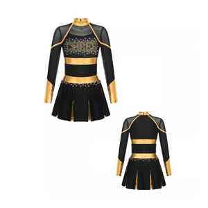 Ensemble veste sans manches et jupe plissée orné de pierres scintillantes de luxe pour équipe de danse professionnelle, uniforme de cheerleading avec strass - Product Image 3