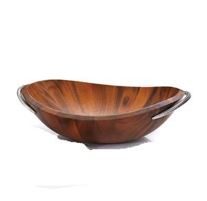 Hot Selling Round Shape Acacia Wooden Food Serving Bowl With Metal Handle for <b>Dinnerware</b> Tabletop Serving Bowls - Product Image 3