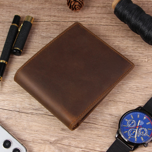 Cartera Corta Plegable de Cuero Genuino Personalizada para Hombre, con Bloqueo RFID, de Alta Calidad, Ligera, Delgada, con Porta Tarjetas, Color y Logotipo Personalizables - Product Image 1