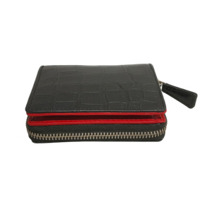 Cartera de mano de piel auténtica con estampado de cocodrilo para mujer, con cremallera metálica, tarjetero y monedero metálico, modelo corto, disponible para exportación, con bloqueo RFID. - Product Image 4