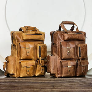 Vintage Full Grain Genuine Leather <b>Backpack</b> <b>for</b> <b>Men</b> Large Travel Laptop Rucksack Multi Pocket Hiking Camping School Bag OEM ODM - Product Image 4