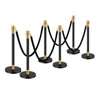 6 Poteaux de signalisation en acier inoxydable avec 4 cordes en velours noir et 6 barrières de contrôle de foule pour événements et fournitures de fête