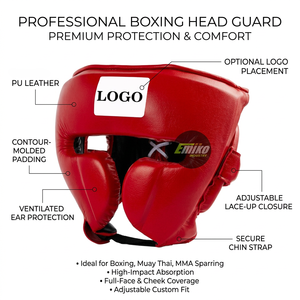 Protège-tête de boxe en cuir PU personnalisé, réglable, portable, avec protection des joues, respirant, casque d'entraînement intégral pour MMA - Product Image 1