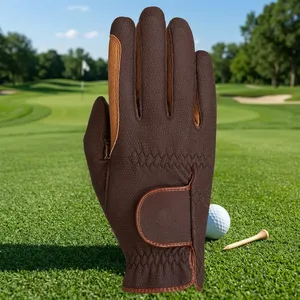 Gants de golf professionnels en cuir marron, paume antidérapante, unisexes, avec sangle réglable à boucle et crochets. - Product Image 6