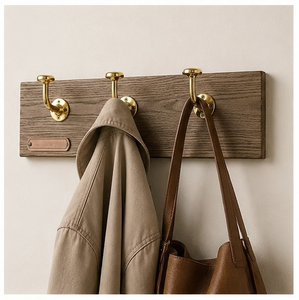 Premium Solid Wood Wall Mounted <b>Coat</b> <b>Rack</b> with 4 Heavy-Duty Solid Brass Hooks Wall Hanger for Bedroom and Bathroom Decor - Product Image 2