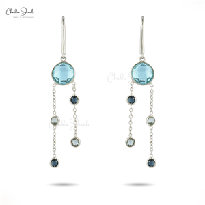 Pendientes Colgantes de Plata de Ley 925 con Topacio Azul Cielo Natural y Topacio Azul Londres, Bañados en Rodio, ¡Gran Venta! - Product Image 1