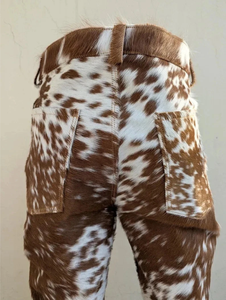 Pantalon en cuir de vachette à poils, décontracté, léger, taille haute, écologique, style western authentique, imprimé vache - Product Image 5