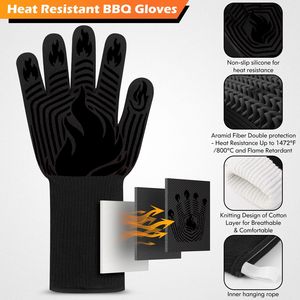 1472 gradi F ignifugo guanti da Barbecue antiscivolo in Silicone guanti da forno per cucina Barbecue grigliare cottura campeggio fumatore-nero - Product Image 3