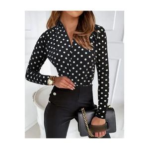 Blusa in crêpe con collo doppio petto a manica lunga da donna - Product Image 1